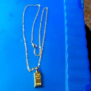 26" necklace with a glodbar charm on it